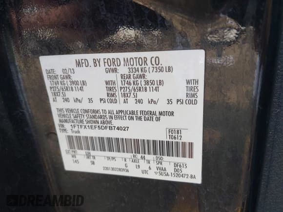 ✅ 2013 Ford F-150 XL • VIN: 1FTFX1EF5DFB74027 • Lot: 42472119. Listed on IAAI with 113,681 mi. Free auction sales archive from the USA and detailed vehicle history report at DreamBid. Image 9.