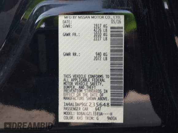 ✅ 2016 Nissan Altima S • VIN: 1N4AL3AP9GC235648 • Lot: 43272058. Listed on IAAI with 85,934 mi. Free auction sales archive from the USA and detailed vehicle history report at DreamBid. Image 9.