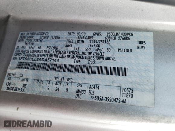 ✅ 2010 Ford Econoline Cargo Commercial • VIN: 1FTSS3EL8ADA57144 • Lot: 72791634. Wystawiony na Copart z przebiegiem Nie podano. Bezpłatny archiwum sprzedaży aukcyjnych z USA i szczegółowy raport historii pojazdu na DreamBid. Zdjęcie 13.