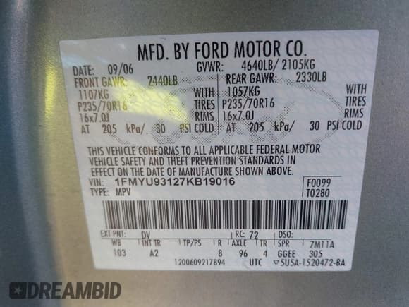 ✅ 2007 Ford Escape XLT • VIN: 1FMYU93127KB19016 • Lot: 43452584. Wystawiony na IAAI z przebiegiem 182 178 mil. Bezpłatny archiwum sprzedaży aukcyjnych z USA i szczegółowy raport historii pojazdu na DreamBid. Zdjęcie 9.