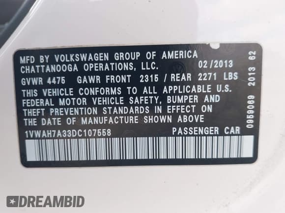 ✅ 2013 Volkswagen Passat S • VIN: 1VWAH7A33DC107558 • Лот: 43786495. Опубликован ранее на IAAI с пробегом 118 225 миль. Бесплатный доступ к архиву аукционных продаж из США и подробный отчёт об истории автомобиля на DreamBid. Изображение 9.