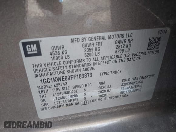 ✅ 2015 Chevrolet Silverado 2500HD LTZ • VIN: 1GC1KWE89FF183873 • Lot: 42114681. Listed on IAAI with 113,443 mi. Free auction sales archive from the USA and detailed vehicle history report at DreamBid. Image 9.