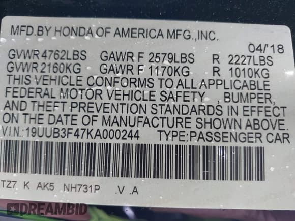 ✅ 2019 Acura TLX Technology • VIN: 19UUB3F47KA000244 • Lot: 42668081. Listed on IAAI with 74,425 mi. Free auction sales archive from the USA and detailed vehicle history report at DreamBid. Image 9.
