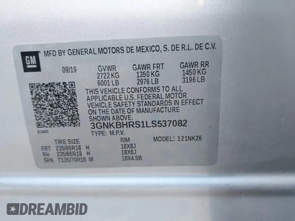 ✅ 2020 Chevrolet Blazer LT • VIN: 3GNKBHRS1LS537082 • Lot: 43489152. Listed on IAAI with 64,642 mi. Free auction sales archive from the USA and detailed vehicle history report at DreamBid. Image 9.