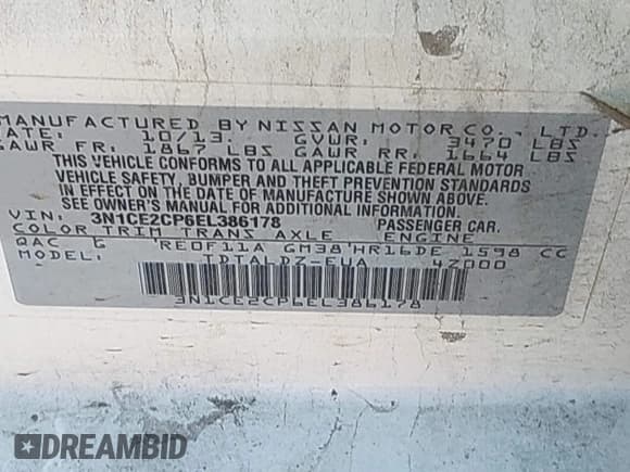 ✅ 2014 Nissan Note S • VIN: 3N1CE2CP6EL386178 • Lot: 43702413. Wystawiony na IAAI z przebiegiem 117 739 mil. Bezpłatny archiwum sprzedaży aukcyjnych z USA i szczegółowy raport historii pojazdu na DreamBid. Zdjęcie 9.