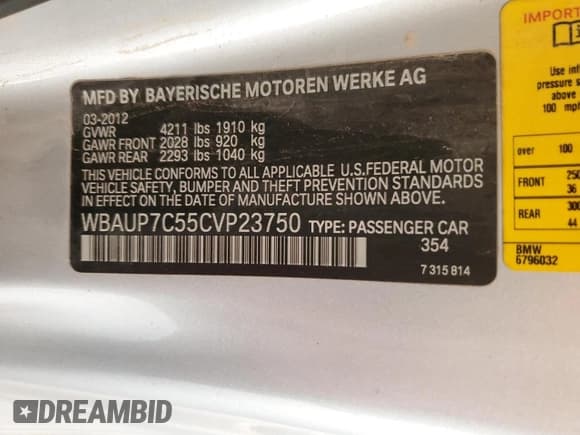 ✅ 2012 BMW 1 Series 128i • VIN: WBAUP7C55CVP23750 • Lot: 91317165. Listed on Copart with 80,664 mi. Free auction sales archive from the USA and detailed vehicle history report at DreamBid. Image 12.