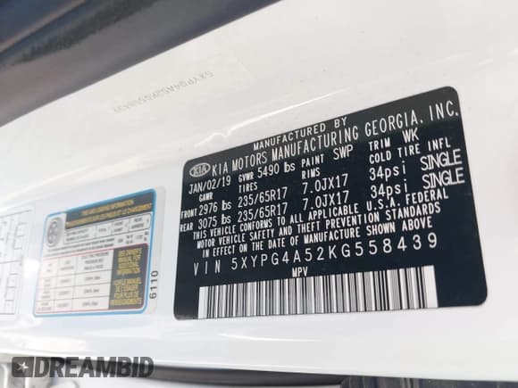 ✅ 2019 Kia Sorento S • VIN: 5XYPG4A52KG558439 • Lot: 41462127. Listed on IAAI with 73,552 mi. Free auction sales archive from the USA and detailed vehicle history report at DreamBid. Image 9.