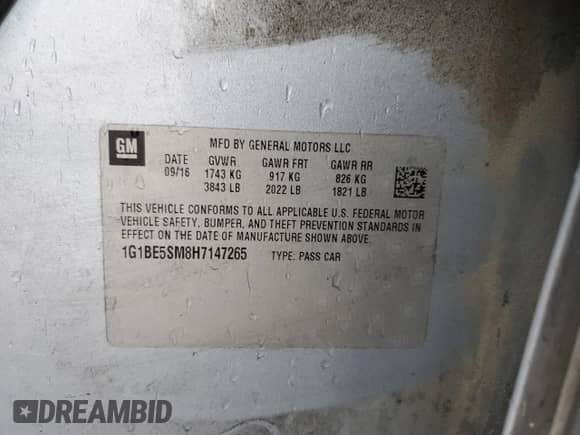 2017 Chevrolet Cruze LT с VIN 1G1BE5SM8H7147265, выставлен на аукционе Copart как лот 69569222 с пробегом 77 699 миль миль и . История ставок и продаж доступна на DreamBid. Изображение 12.