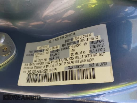 ✅ 2004 Mazda MPV ES • VIN: JM3LW28J640531561 • Лот: 42223681. Опубликован ранее на IAAI с пробегом 213 144 миль. Бесплатный доступ к архиву аукционных продаж из США и подробный отчёт об истории автомобиля на DreamBid. Изображение 9.