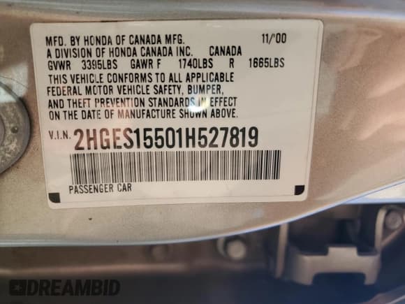 ✅ 2001 Honda Civic LX • VIN: 2HGES15501H527819 • Lot: 85699315. Listed on Copart with 195,000 mi. Free auction sales archive from the USA and detailed vehicle history report at DreamBid. Image 12.