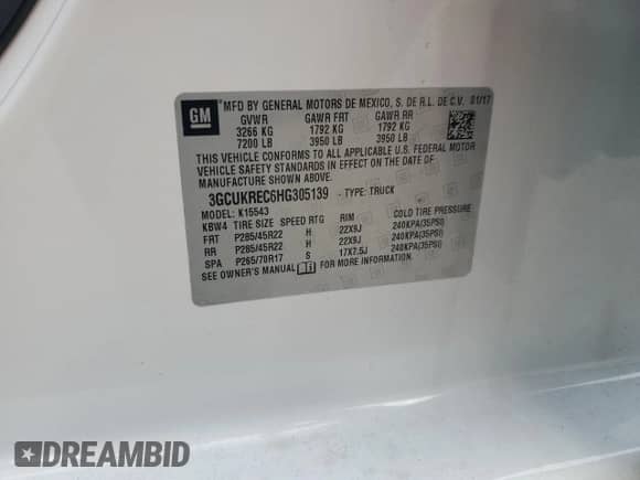 2017 Chevrolet Silverado 1500 LT с VIN 3GCUKREC6HG305139, выставлен на аукционе Copart как лот 71966685 с пробегом 132 784 миль миль и Списание • Salvage title. История ставок и продаж доступна на DreamBid. Изображение 12.