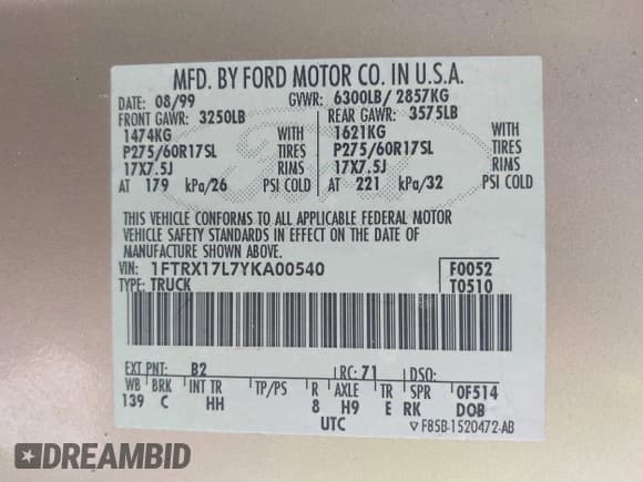 ✅ 2000 Ford F-150 XL • VIN: 1FTRX17L7YKA00540 • Лот: 42739489. Опубликован ранее на IAAI с пробегом Не указан. Бесплатный доступ к архиву аукционных продаж из США и подробный отчёт об истории автомобиля на DreamBid. Изображение 9.