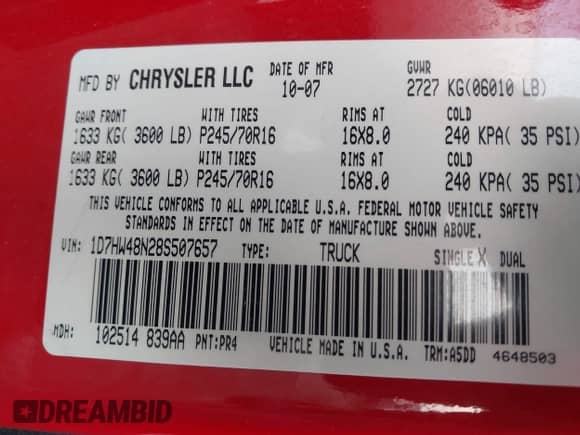 ✅ 2008 Dodge Dakota SLT • VIN: 1D7HW48N28S507657 • Lot: 43570001. Wystawiony na IAAI z przebiegiem 112 784 mil mil. Skorzystaj z bezpłatnego archiwum sprzedaży aukcyjnych z USA i zobacz szczegółowy raport historii pojazdu na DreamBid. Zdjęcie 9.