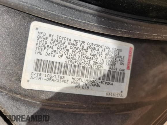 ✅ 2000 Lexus ES 300 • VIN: JT8BF28G5Y0277239 • Lot: 89916145. Wystawiony na Copart z przebiegiem 280 303 mil. Bezpłatny archiwum sprzedaży aukcyjnych z USA i szczegółowy raport historii pojazdu na DreamBid. Zdjęcie 12.