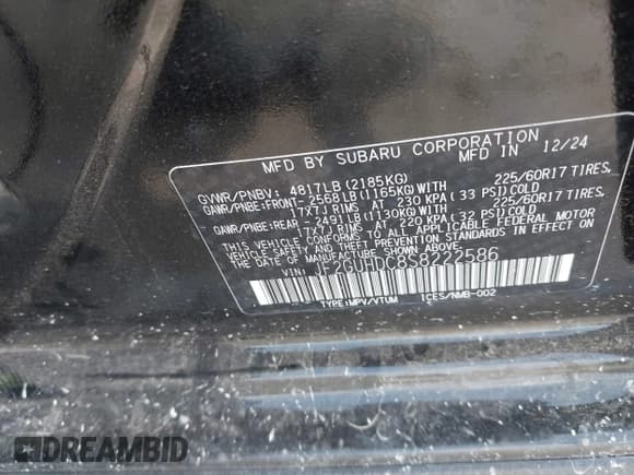 ✅ 2025 Subaru Crosstrek Premium • VIN: JF2GUHDC8S8222586 • Lot: 42579696. Listed on IAAI with 3,377 mi. Free auction sales archive from the USA and detailed vehicle history report at DreamBid. Image 9.