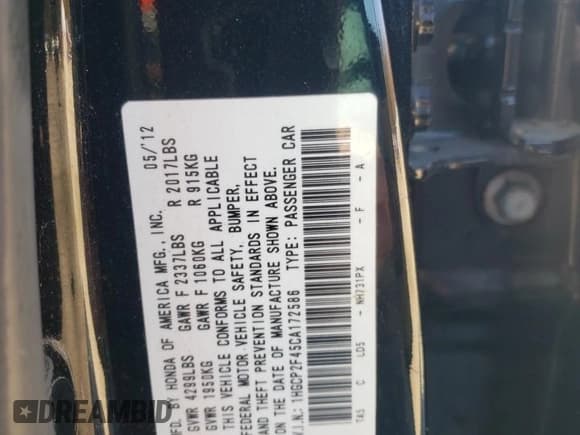 ✅ 2012 Honda Accord LX Premium • VIN: 1HGCP2F45CA172586 • Lot: 91189035. Listed on Copart with 108,246 mi. Free auction sales archive from the USA and detailed vehicle history report at DreamBid. Image 12.