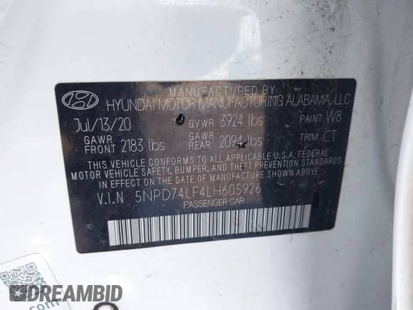 2020 Hyundai Elantra SE z VIN 5NPD74LF4LH605926, wystawiony jako IAAI lot #42370112 z przebiegiem 111 350 mil mil oraz . Historia ofert i sprzedaży dostępna na DreamBid. Obrazek 9.