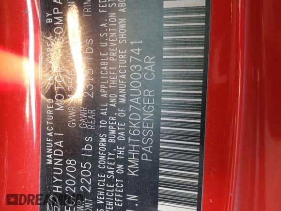 2010 Hyundai Genesis Coupe z VIN KMHHT6KD7AU003741, wystawiony jako Copart lot #73981734 z przebiegiem 112 888 mil mil oraz Szkoda całkowita • Salvage title. Historia ofert i sprzedaży dostępna na DreamBid. Obrazek 12.