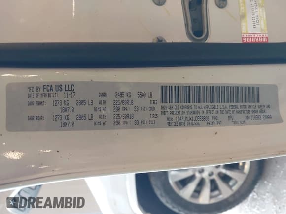 ✅ 2018 Jeep Cherokee Overland • VIN: 1C4PJMJX1JD593800 • Lot: 42173469. Listed on IAAI with 98,244 mi. Free auction sales archive from the USA and detailed vehicle history report at DreamBid. Image 9.