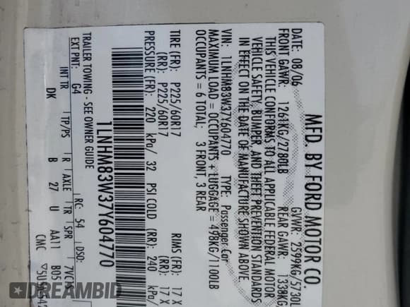 ✅ 2007 Lincoln Town Car Designer Series • VIN: 1LNHM83W37Y604770 • Лот: 68706605. Опубликован ранее на Copart с пробегом 162 205 миль. Бесплатный доступ к архиву аукционных продаж из США и подробный отчёт об истории автомобиля на DreamBid. Изображение 12.