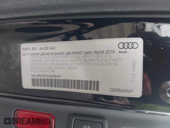 ✅ 2018 Audi A5 Sportback Premium Plus • VIN: WAUBNCF54JA005421 • Lot: 42341087. Listed on IAAI with 51,680 mi. Free auction sales archive from the USA and detailed vehicle history report at DreamBid. Image 9.