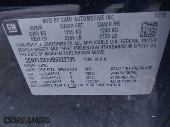 2011 Chevrolet Equinox 1LT с VIN 2CNFLDE50B6322706, выставлен на аукционе IAAI как лот 43521141 с пробегом 148 894 миль миль и . История ставок и продаж доступна на DreamBid. Изображение 9.