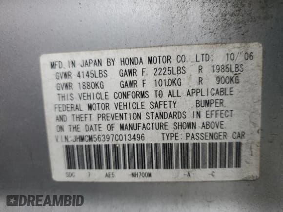 ✅ 2007 Honda Accord LX SE • VIN: JHMCM56397C013496 • Lot: 90671985. Listed on Copart with 229,984 mi. Free auction sales archive from the USA and detailed vehicle history report at DreamBid. Image 12.