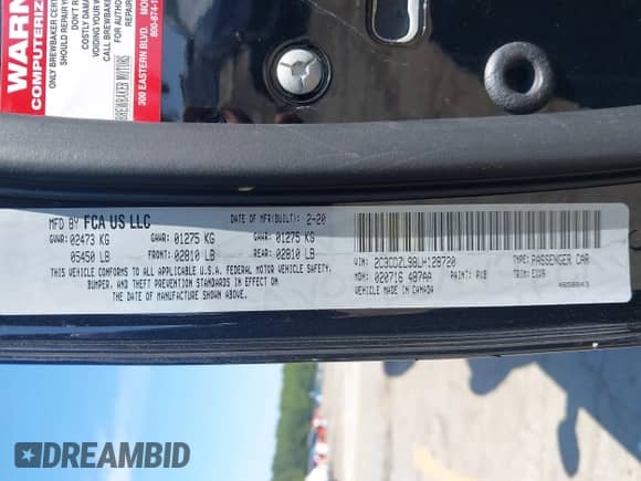 2020 Dodge Challenger SRT Hellcat Redeye Widebody z VIN 2C3CDZL98LH128720, wystawiony jako IAAI lot #43182633 z przebiegiem 44 617 mil mil oraz . Historia ofert i sprzedaży dostępna na DreamBid. Obrazek 9.