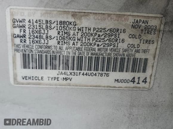 ✅ 2004 Mitsubishi Outlander LS • VIN: JA4LX31F44U047876 • Lot: 59395585. Listed on Copart with 148,726 mi. Free auction sales archive from the USA and detailed vehicle history report at DreamBid. Image 13.