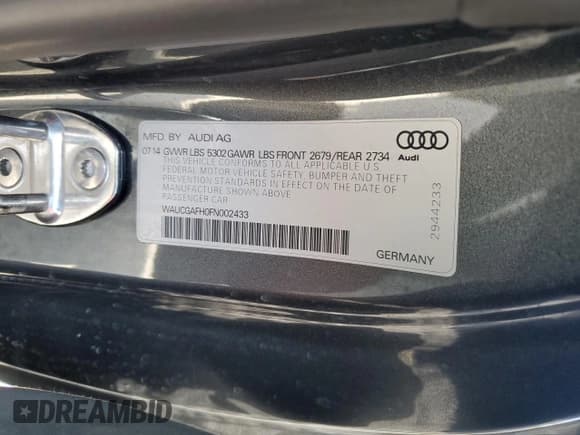 ✅ 2015 Audi S5 Premium Plus • VIN: WAUCGAFH0FN002433 • Lot: 52895985. Listed on Copart with 40,501 mi. Free auction sales archive from the USA and detailed vehicle history report at DreamBid. Image 14.