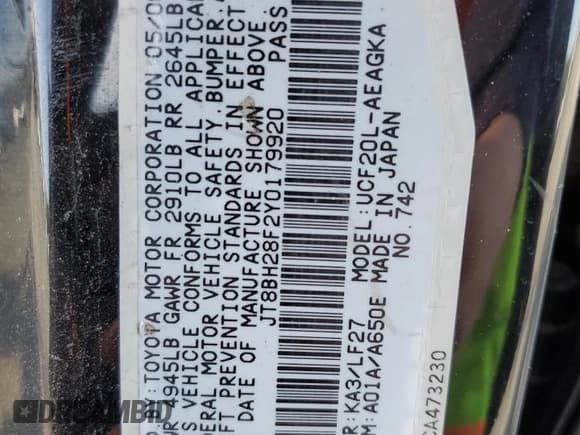 ✅ 2000 Lexus LS 400 • VIN: JT8BH28F2Y0179920 • Лот: 76667154. Опубликован ранее на Copart с пробегом 169 454 миль. Бесплатный доступ к архиву аукционных продаж из США и подробный отчёт об истории автомобиля на DreamBid. Изображение 12.