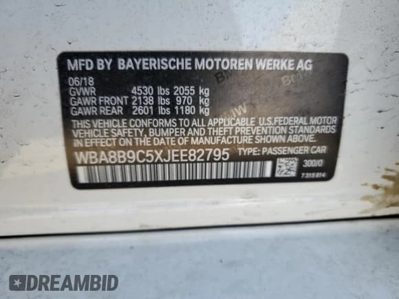 ✅ 2018 BMW 3 Series 330i • VIN: WBA8B9C5XJEE82795 • Lot: 47459715. Listed on Copart with 54,136 mi. Free auction sales archive from the USA and detailed vehicle history report at DreamBid. Image 12.