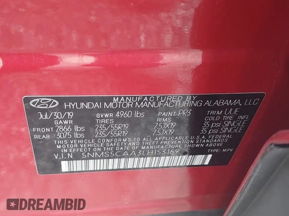 ✅ 2020 Hyundai Santa Fe Limited • VIN: 5NMS5CAA3LH153169 • Лот: 42607637. Опубликован ранее на IAAI с пробегом 94 402 миль. Бесплатный доступ к архиву аукционных продаж из США и подробный отчёт об истории автомобиля на DreamBid. Изображение 9.