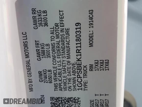 ✅ 2024 Chevrolet Colorado 2WD Work Truck • VIN: 1GCPSBEK1R1180319 • Lot: 87401075. Listed on Copart with 20,874 mi. Free auction sales archive from the USA and detailed vehicle history report at DreamBid. Image 12.