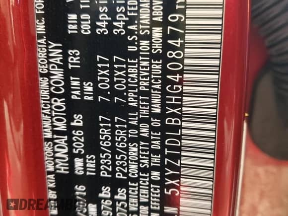 ✅ 2017 Hyundai Santa Fe 2.4L • VIN: 5XYZTDLBXHG408479 • Lot: 91630125. Wystawiony na Copart z przebiegiem 124 605 mil mil. Skorzystaj z bezpłatnego archiwum sprzedaży aukcyjnych z USA i zobacz szczegółowy raport historii pojazdu na DreamBid. Zdjęcie 12.