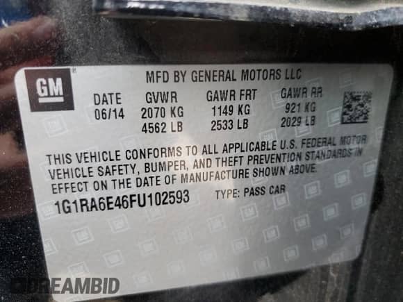 2015 Chevrolet Volt с VIN 1G1RA6E46FU102593, выставлен на аукционе Copart как лот 49762304 с пробегом 68 760 миль миль и . История ставок и продаж доступна на DreamBid. Изображение 14.