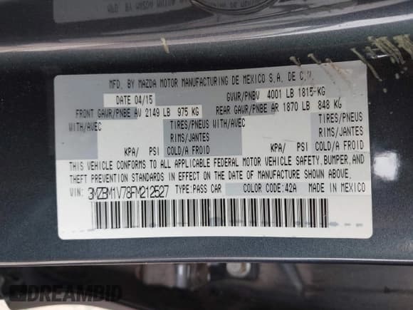 ✅ 2015 Mazda 3 i Touring • VIN: 3MZBM1V78FM212527 • Lot: 43149099. Listed on IAAI with 125,425 mi. Free auction sales archive from the USA and detailed vehicle history report at DreamBid. Image 9.