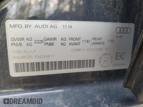 ✅ 2015 Audi A4 Komfort • VIN: WAUBFCFL1FN024617 • Lot: 66335125. Wystawiony na Copart z przebiegiem Nie podano. Bezpłatny archiwum sprzedaży aukcyjnych z USA i szczegółowy raport historii pojazdu na DreamBid. Zdjęcie 13.