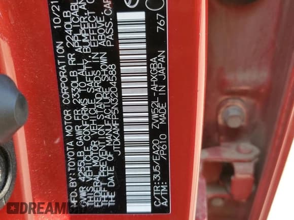 ✅ 2022 Toyota Prius LE • VIN: JTDKAMFP5N3204588 • Лот: 60896045. Опубликован ранее на Copart с пробегом 8 092 миль. Бесплатный доступ к архиву аукционных продаж из США и подробный отчёт об истории автомобиля на DreamBid. Изображение 12.