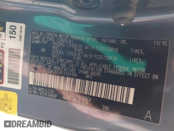 ✅ 2015 Toyota Sienna Limited • VIN: 5TDDK3DCXFS124994 • Лот: 42196493. Опубликован ранее на IAAI с пробегом 60 929 миль. Бесплатный доступ к архиву аукционных продаж из США и подробный отчёт об истории автомобиля на DreamBid. Изображение 9.