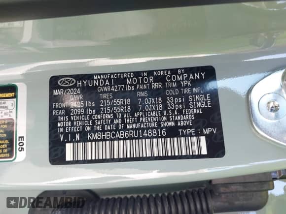 2024 Hyundai Kona SEL with VIN KM8HBCAB6RU148816, listed as a IAAI auction lot 41313124 with 3,186 mi miles and . Bid and sale history available at DreamBid. Image 9.