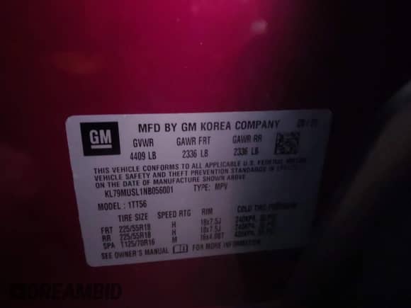 2022 Chevrolet TrailBlazer RS с VIN KL79MUSL1NB056001, выставлен на аукционе IAAI как лот 43257616 с пробегом 98 509 миль миль и . История ставок и продаж доступна на DreamBid. Изображение 9.