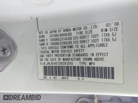 ✅ 2008 Honda CR-V EX-L • VIN: JHLRE48728C053555 • Лот: 43787438. Опубликован ранее на IAAI с пробегом 181 251 миль. Бесплатный доступ к архиву аукционных продаж из США и подробный отчёт об истории автомобиля на DreamBid. Изображение 9.