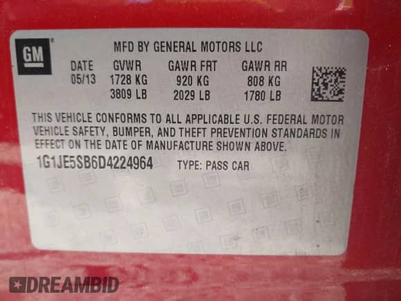 2013 Chevrolet Sonic LTZ с VIN 1G1JE5SB6D4224964, выставлен на аукционе IAAI как лот 43118732 с пробегом 130 961 миль миль и . История ставок и продаж доступна на DreamBid. Изображение 9.