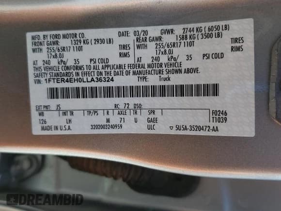 ✅ 2020 Ford Ranger XLT • VIN: 1FTER4EH0LLA36324 • Лот: 82253485. Опубликован ранее на Copart с пробегом 70 323 миль. Бесплатный доступ к архиву аукционных продаж из США и подробный отчёт об истории автомобиля на DreamBid. Изображение 12.