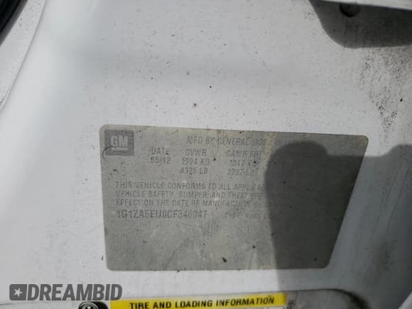 ✅ 2012 Chevrolet Malibu 1FL • VIN: 1G1ZA5EU0CF348047 • Lot: 79223204. Listed on Copart with 164,822 mi. Free auction sales archive from the USA and detailed vehicle history report at DreamBid. Image 12.