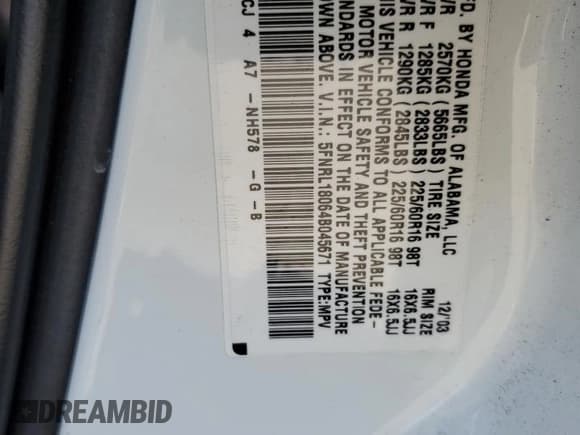 ✅ 2004 Honda Odyssey EX-L • VIN: 5FNRL18064B045671 • Лот: 71931495. Опубликован ранее на Copart с пробегом 234 524 миль. Бесплатный доступ к архиву аукционных продаж из США и подробный отчёт об истории автомобиля на DreamBid. Изображение 13.