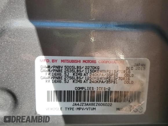 ✅ 2014 Mitsubishi Outlander SE • VIN: JA4JZ3AX8EZ606022 • Lot: 83931705. Listed on Copart with 241,166 mi. Free auction sales archive from the USA and detailed vehicle history report at DreamBid. Image 13.