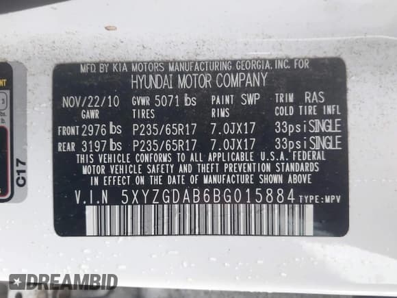 ✅ 2011 Hyundai Santa Fe GLS • VIN: 5XYZGDAB6BG015884 • Лот: 43861136. Опубликован ранее на IAAI с пробегом 117 427 миль. Бесплатный доступ к архиву аукционных продаж из США и подробный отчёт об истории автомобиля на DreamBid. Изображение 9.