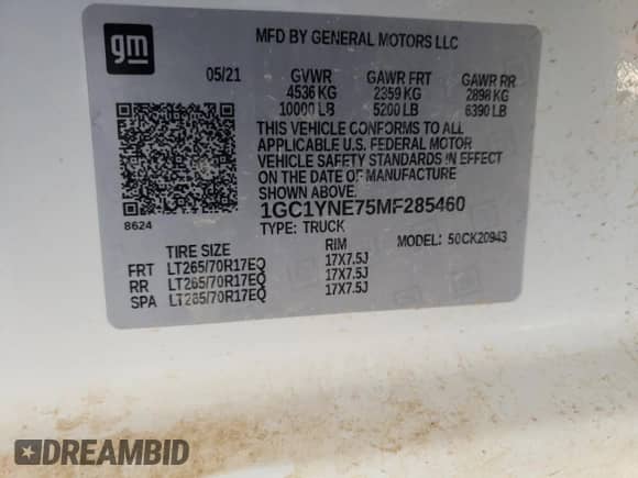 2021 Chevrolet Silverado 2500HD LT z VIN 1GC1YNE75MF285460, wystawiony jako Copart lot #73375164 z przebiegiem 101 214 mil mil oraz Czysty tytuł • Clean title. Historia ofert i sprzedaży dostępna na DreamBid. Obrazek 12.